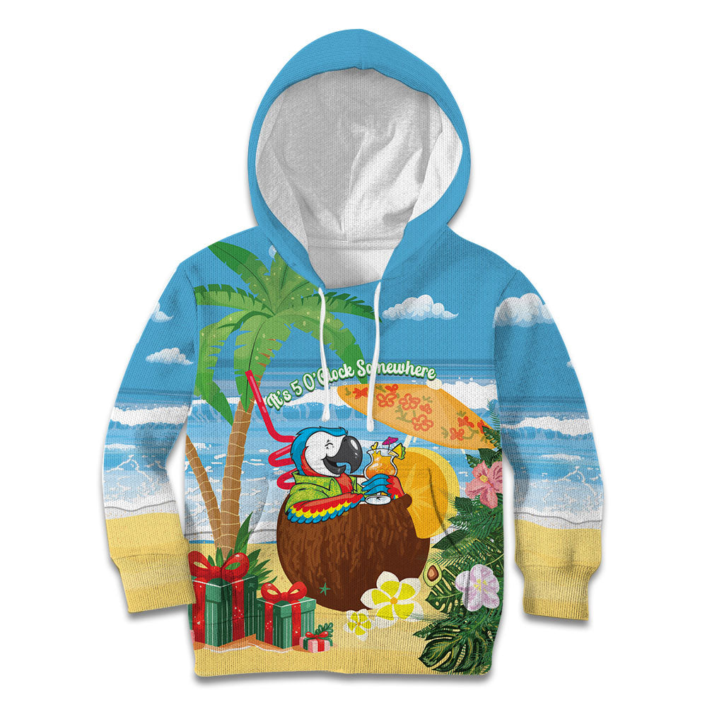 Chilling Parrot Hawaii Summer Christmas Personalized Kid Hoodie It's 5 O'Clock Somewhere Beachy Vibes LT14 Hoodie Blue - Polynesian Pride