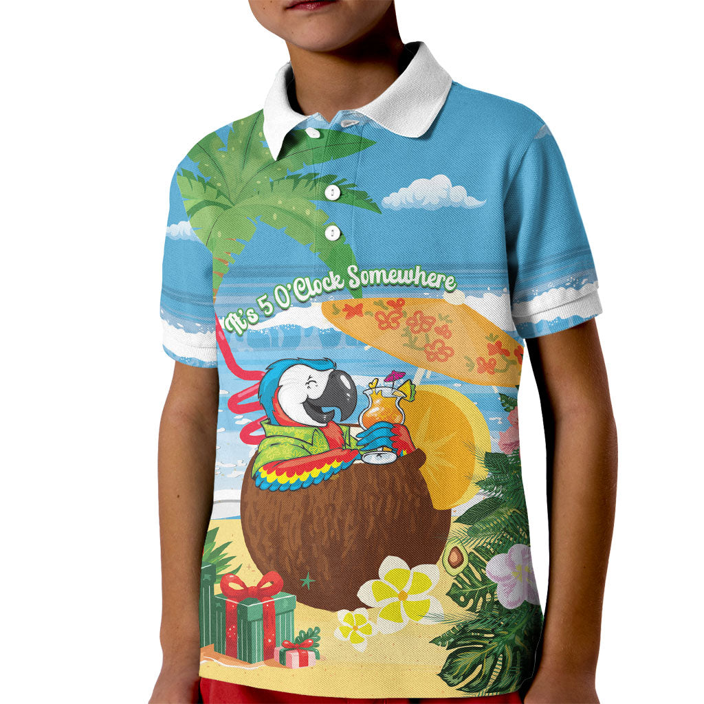 Chilling Parrot Hawaii Summer Christmas Personalized Kid Polo Shirt It's 5 O'Clock Somewhere Beachy Vibes LT14 Kid Blue - Polynesian Pride