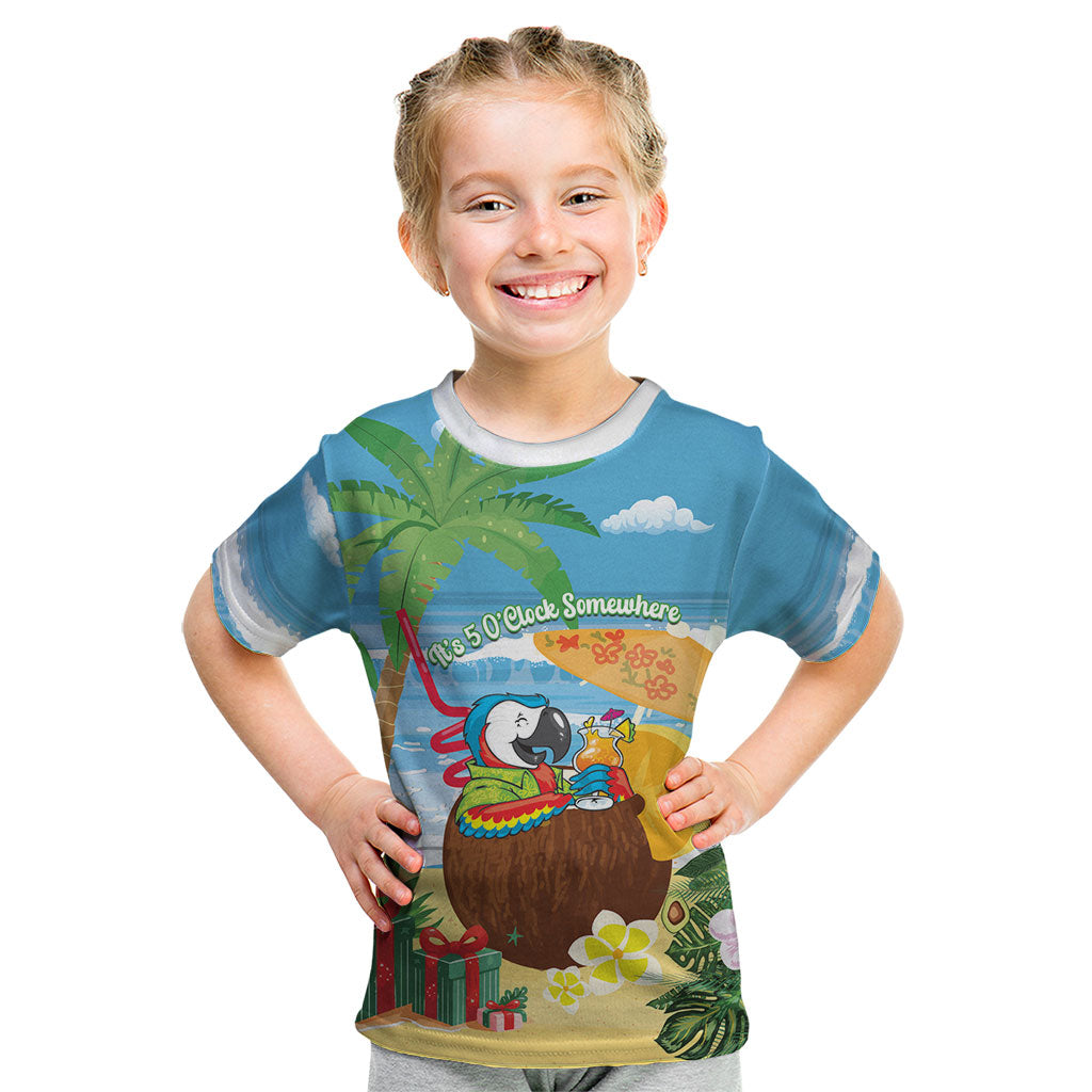 Chilling Parrot Hawaii Summer Christmas Personalized Kid T Shirt It's 5 O'Clock Somewhere Beachy Vibes LT14 Blue - Polynesian Pride