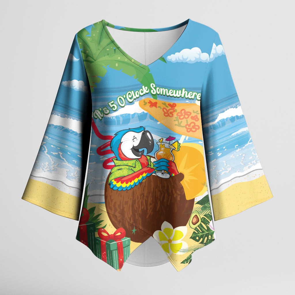 Chilling Parrot Hawaii Summer Christmas Personalized Kimono Sleeve Blouse It's 5 O'Clock Somewhere Beachy Vibes LT14 Female Blue - Polynesian Pride