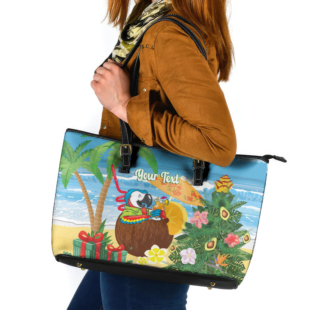 Chilling Parrot Hawaii Summer Christmas Personalized Leather Tote Bag It's 5 O'Clock Somewhere Beachy Vibes LT14 Blue - Polynesian Pride