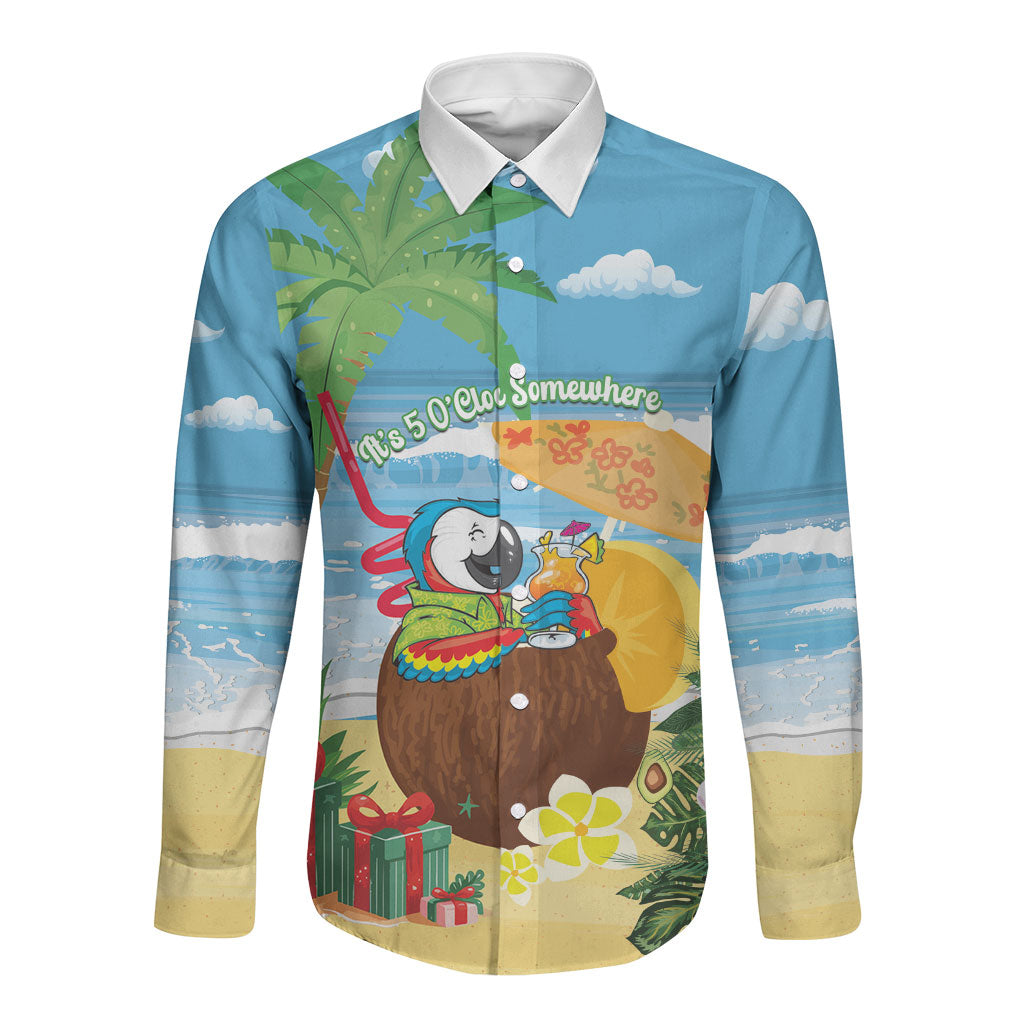 Chilling Parrot Hawaii Summer Christmas Personalized Long Sleeve Button Shirt It's 5 O'Clock Somewhere Beachy Vibes LT14 Unisex Blue - Polynesian Pride