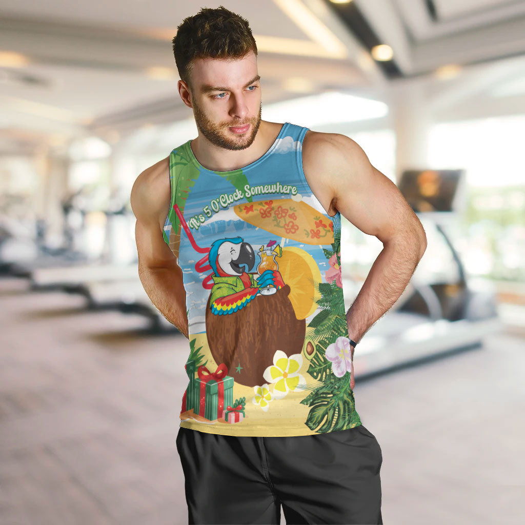 Chilling Parrot Hawaii Summer Christmas Personalized Men Tank Top It's 5 O'Clock Somewhere Beachy Vibes LT14 Blue - Polynesian Pride