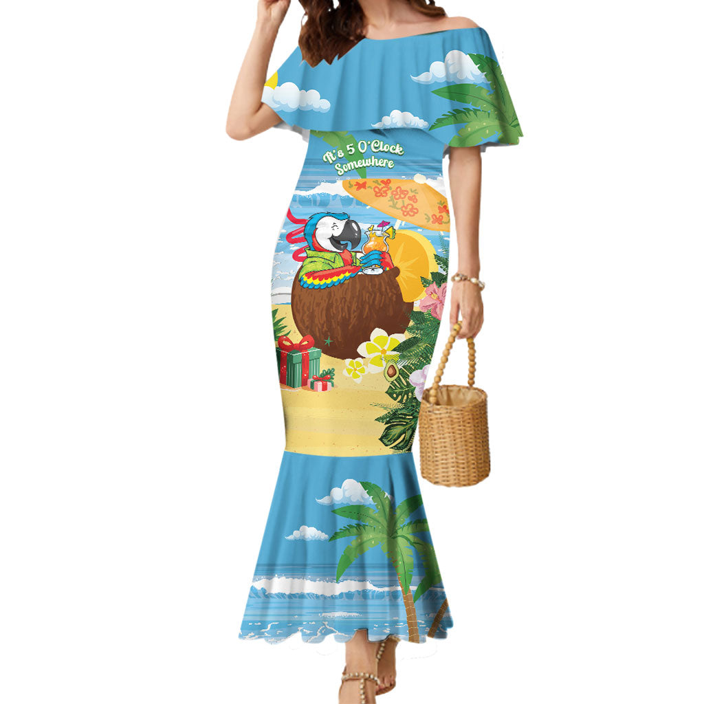 Chilling Parrot Hawaii Summer Christmas Personalized Mermaid Dress It's 5 O'Clock Somewhere Beachy Vibes