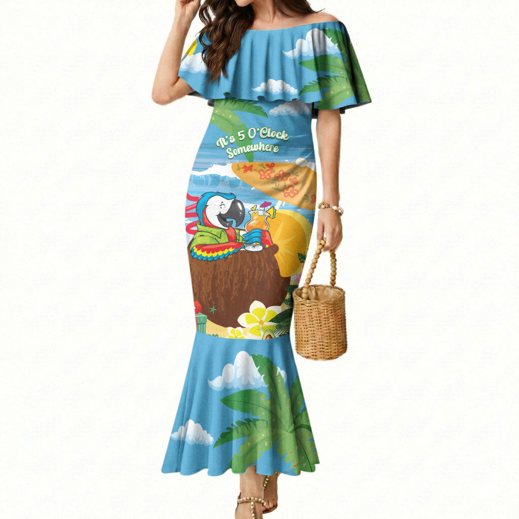 Chilling Parrot Hawaii Summer Christmas Personalized Mermaid Dress It's 5 O'Clock Somewhere Beachy Vibes LT14 Women Blue - Polynesian Pride