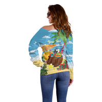 Chilling Parrot Hawaii Summer Christmas Personalized Off Shoulder Sweater It's 5 O'Clock Somewhere Beachy Vibes