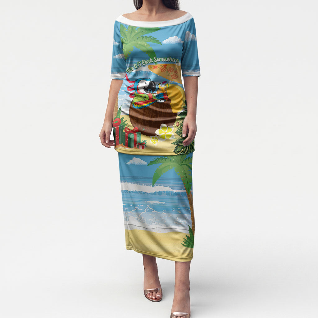 Chilling Parrot Hawaii Summer Christmas Personalized Puletasi It's 5 O'Clock Somewhere Beachy Vibes LT14 Long Dress Blue - Polynesian Pride
