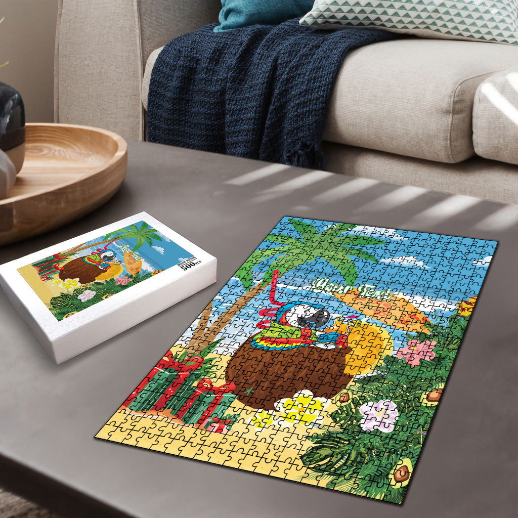 Chilling Parrot Hawaii Summer Christmas Personalized Puzzle It's 5 O'Clock Somewhere Beachy Vibes