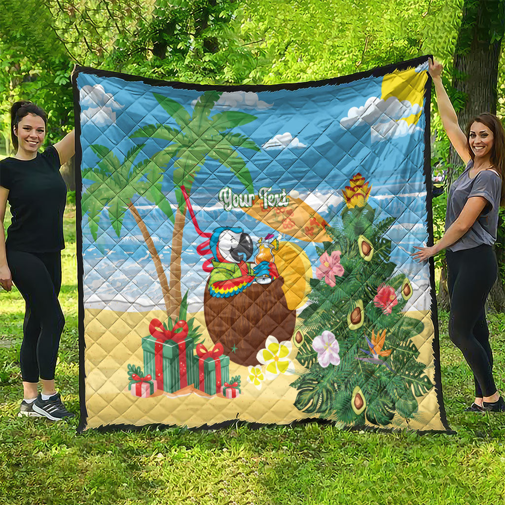 Chilling Parrot Hawaii Summer Christmas Personalized Quilt It's 5 O'Clock Somewhere Beachy Vibes