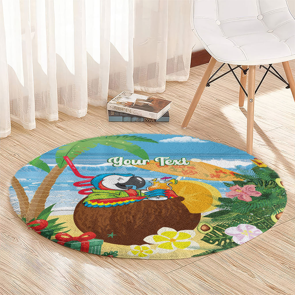 Chilling Parrot Hawaii Summer Christmas Personalized Round Carpet It's 5 O'Clock Somewhere Beachy Vibes