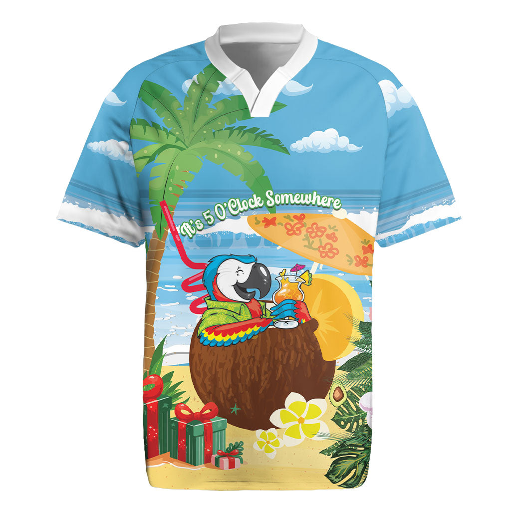 Chilling Parrot Hawaii Summer Christmas Personalized Rugby Jersey It's 5 O'Clock Somewhere Beachy Vibes LT14 Blue - Polynesian Pride