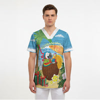 Chilling Parrot Hawaii Summer Christmas Personalized Scrub Top It's 5 O'Clock Somewhere Beachy Vibes