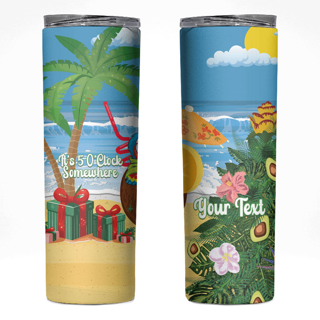 Chilling Parrot Hawaii Summer Christmas Personalized Skinny Tumbler It's 5 O'Clock Somewhere Beachy Vibes LT14 Blue - Polynesian Pride