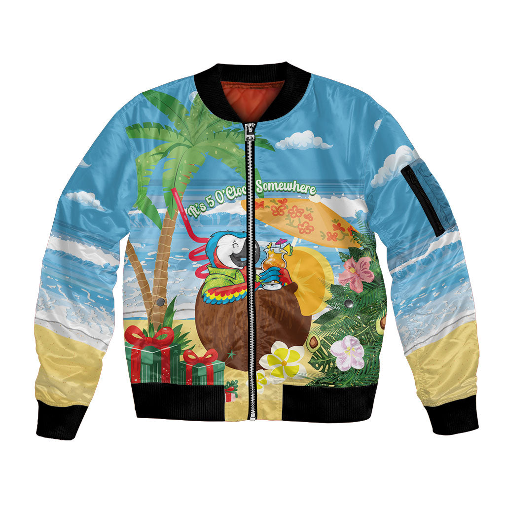 Chilling Parrot Hawaii Summer Christmas Personalized Sleeve Zip Bomber Jacket It's 5 O'Clock Somewhere Beachy Vibes LT14 Unisex Blue - Polynesian Pride