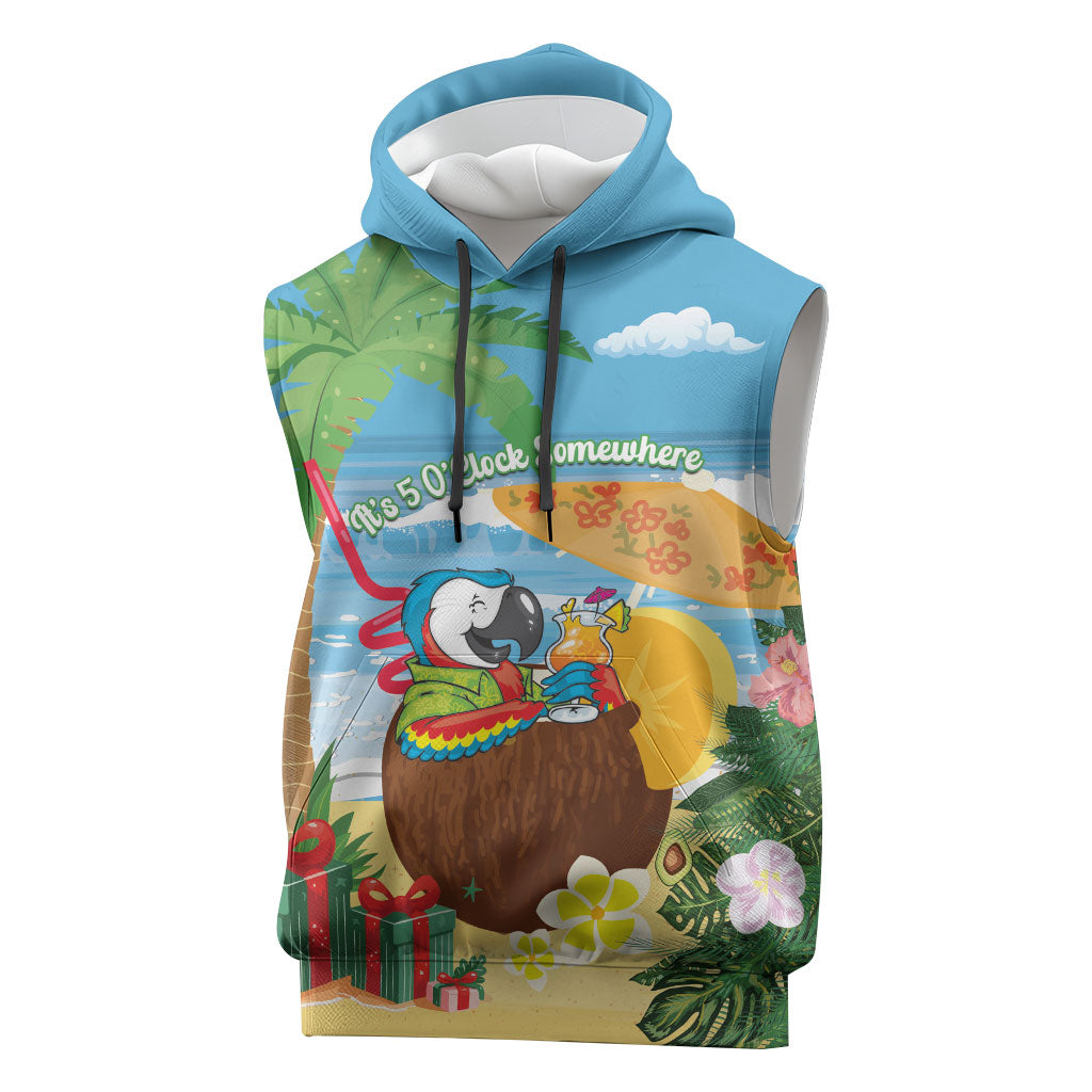 Chilling Parrot Hawaii Summer Christmas Personalized Sleeveless Hoodie It's 5 O'Clock Somewhere Beachy Vibes LT14 Blue - Polynesian Pride