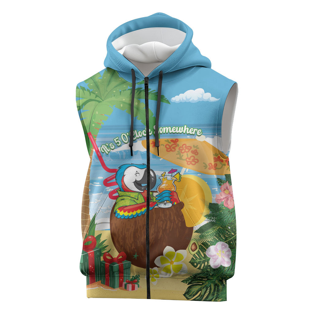 Chilling Parrot Hawaii Summer Christmas Personalized Sleeveless Zip Hoodie It's 5 O'Clock Somewhere Beachy Vibes LT14 Blue - Polynesian Pride