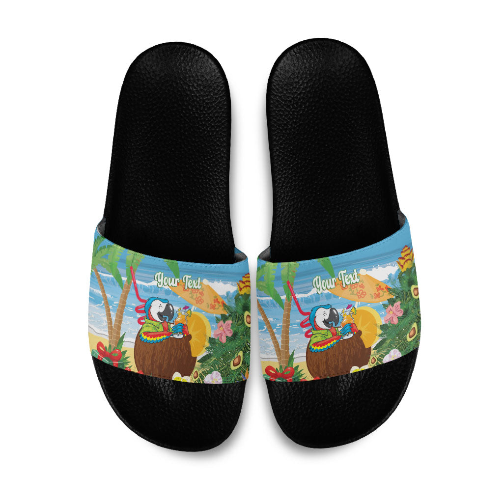 Chilling Parrot Hawaii Summer Christmas Personalized Slide Sandals It's 5 O'Clock Somewhere Beachy Vibes LT14 Blue - Polynesian Pride