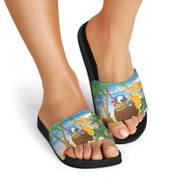 Chilling Parrot Hawaii Summer Christmas Personalized Slide Sandals It's 5 O'Clock Somewhere Beachy Vibes