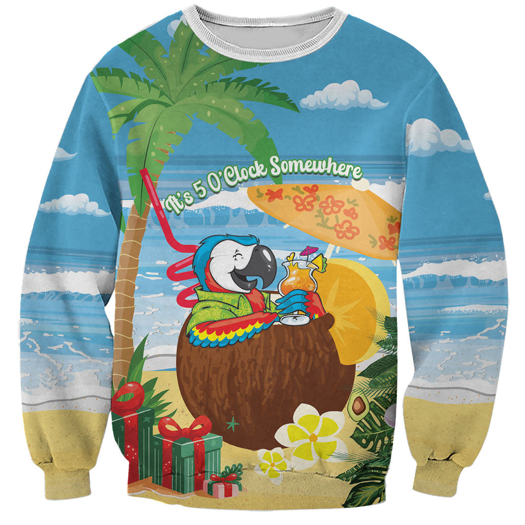 Chilling Parrot Hawaii Summer Christmas Personalized Sweatshirt It's 5 O'Clock Somewhere Beachy Vibes