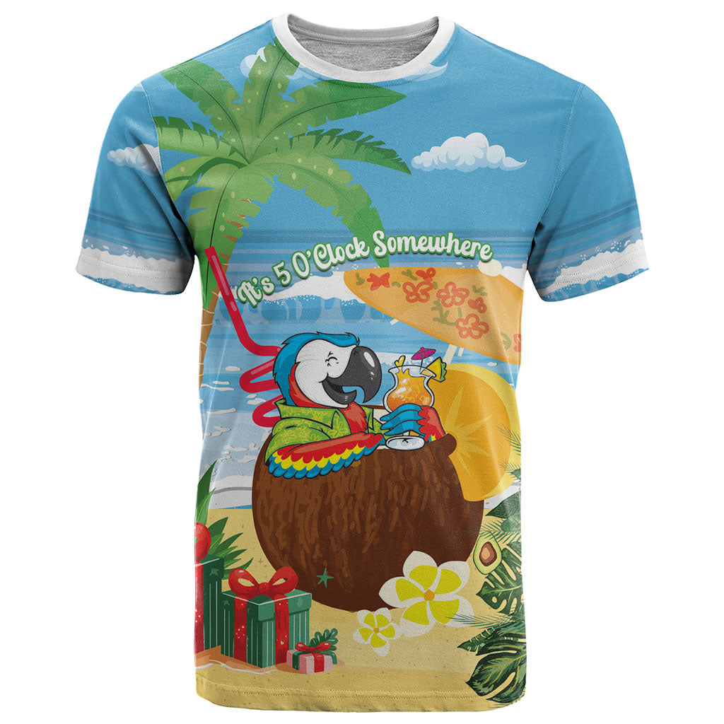 Chilling Parrot Hawaii Summer Christmas Personalized T Shirt It's 5 O'Clock Somewhere Beachy Vibes LT14 Blue - Polynesian Pride