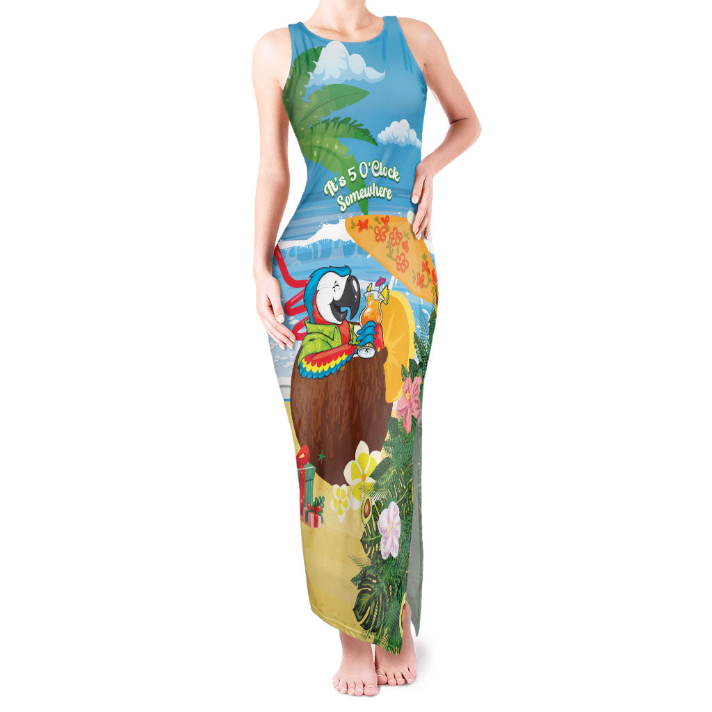 Chilling Parrot Hawaii Summer Christmas Personalized Tank Maxi Dress It's 5 O'Clock Somewhere Beachy Vibes