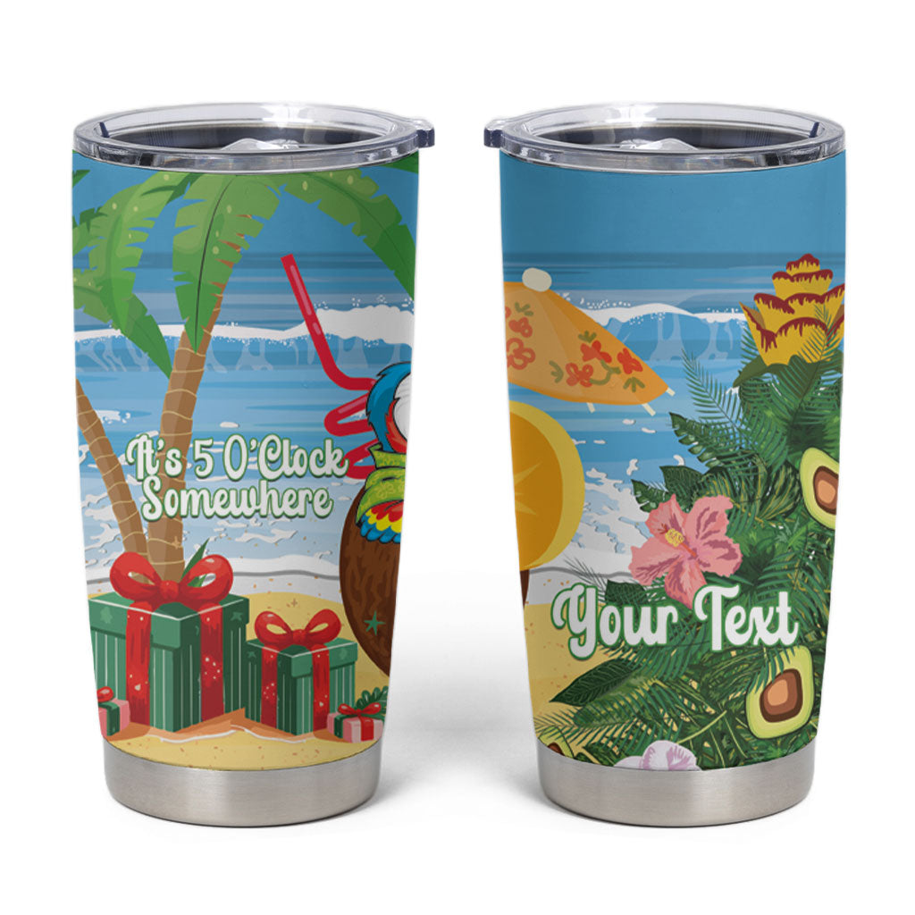 Chilling Parrot Hawaii Summer Christmas Personalized Tumbler Cup It's 5 O'Clock Somewhere Beachy Vibes LT14 Blue - Polynesian Pride