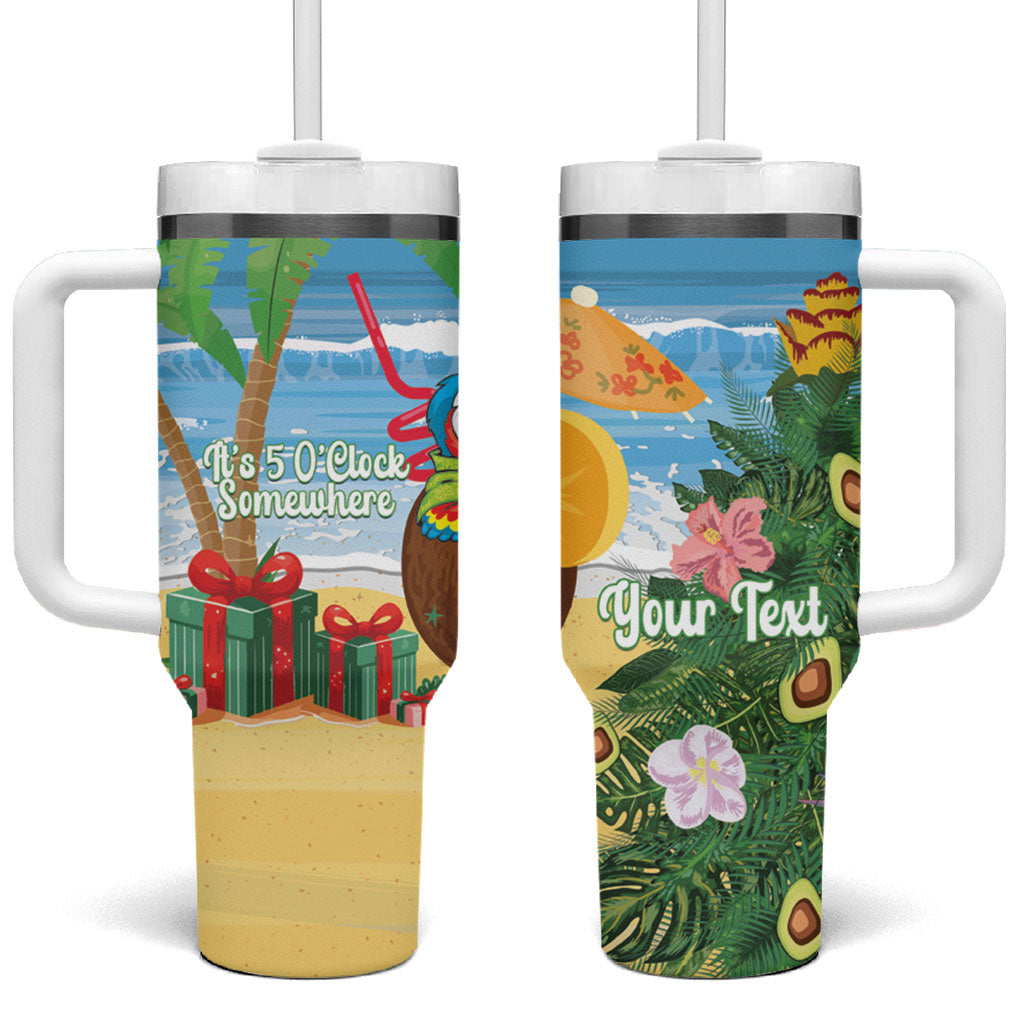 Chilling Parrot Hawaii Summer Christmas Personalized Tumbler With Handle It's 5 O'Clock Somewhere Beachy Vibes LT14 One Size: 40 oz Blue - Polynesian Pride