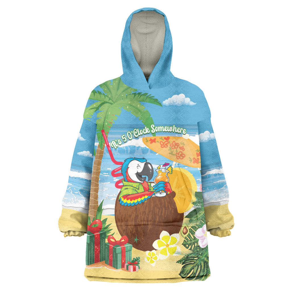 Chilling Parrot Hawaii Summer Christmas Personalized Wearable Blanket Hoodie It's 5 O'Clock Somewhere Beachy Vibes LT14 One Size Blue - Polynesian Pride