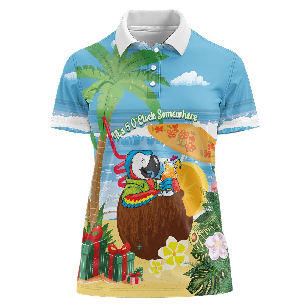 Chilling Parrot Hawaii Summer Christmas Personalized Women Polo Shirt It's 5 O'Clock Somewhere Beachy Vibes LT14 Female Blue - Polynesian Pride