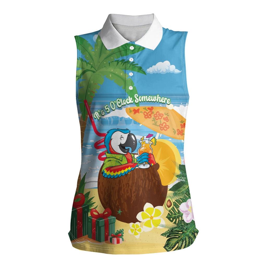 Chilling Parrot Hawaii Summer Christmas Personalized Women Sleeveless Polo Shirt It's 5 O'Clock Somewhere Beachy Vibes LT14 Female Blue - Polynesian Pride