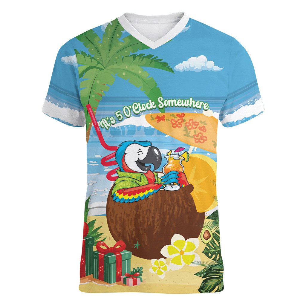 Chilling Parrot Hawaii Summer Christmas Personalized Women V-Neck T-Shirt It's 5 O'Clock Somewhere Beachy Vibes LT14 Female Blue - Polynesian Pride
