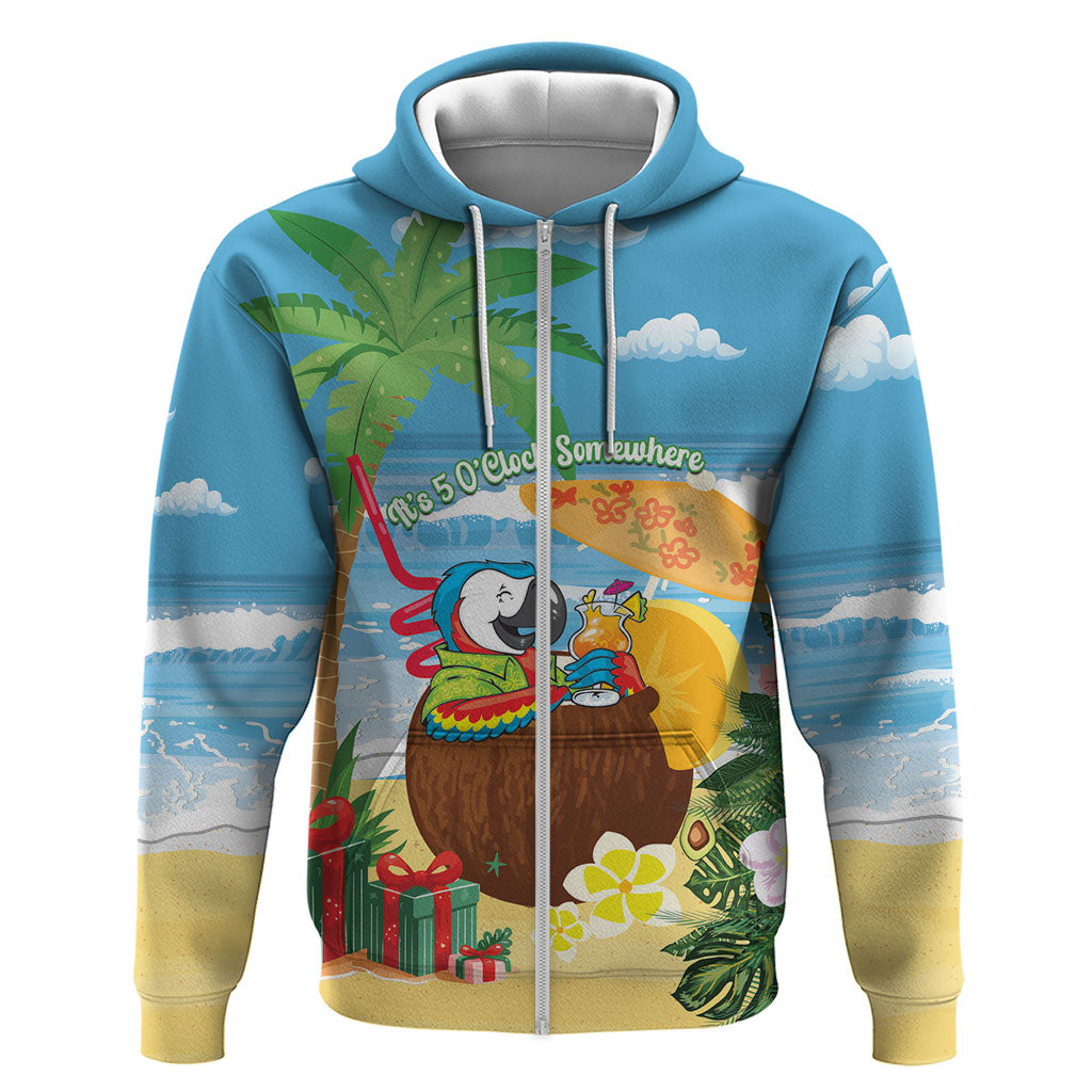 Chilling Parrot Hawaii Summer Christmas Personalized Zip Hoodie It's 5 O'Clock Somewhere Beachy Vibes LT14 Zip Hoodie Blue - Polynesian Pride