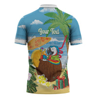 Chilling Parrot Hawaii Summer Christmas Personalized Zipper Polo Shirt It's 5 O'Clock Somewhere Beachy Vibes