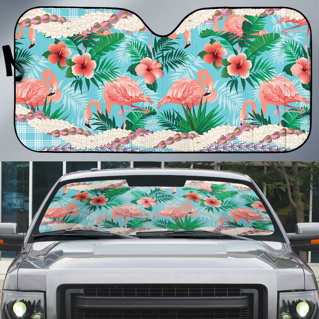 Flamingo Hawaii Summer Auto Sun Shade Hawaiian Lei Pakala Motifs Tropical Style
