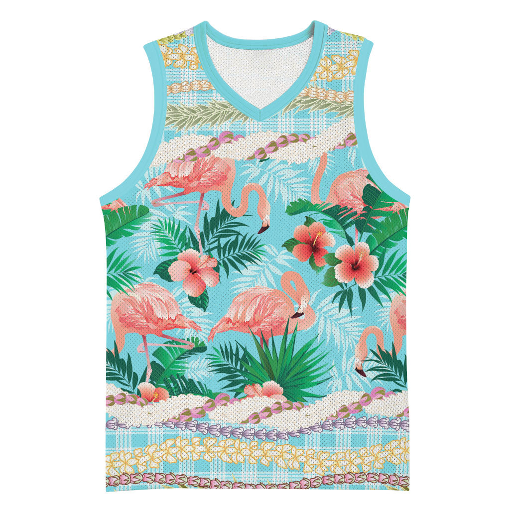 Flamingo Hawaii Summer Basketball Jersey Hawaiian Lei Pakala Motifs Tropical Style LT14 Unisex Cyan - Polynesian Pride