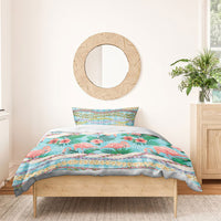 Flamingo Hawaii Summer Bedding Set Hawaiian Lei Pakala Motifs Tropical Style