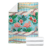 Flamingo Hawaii Summer Blanket Hawaiian Lei Pakala Motifs Tropical Style