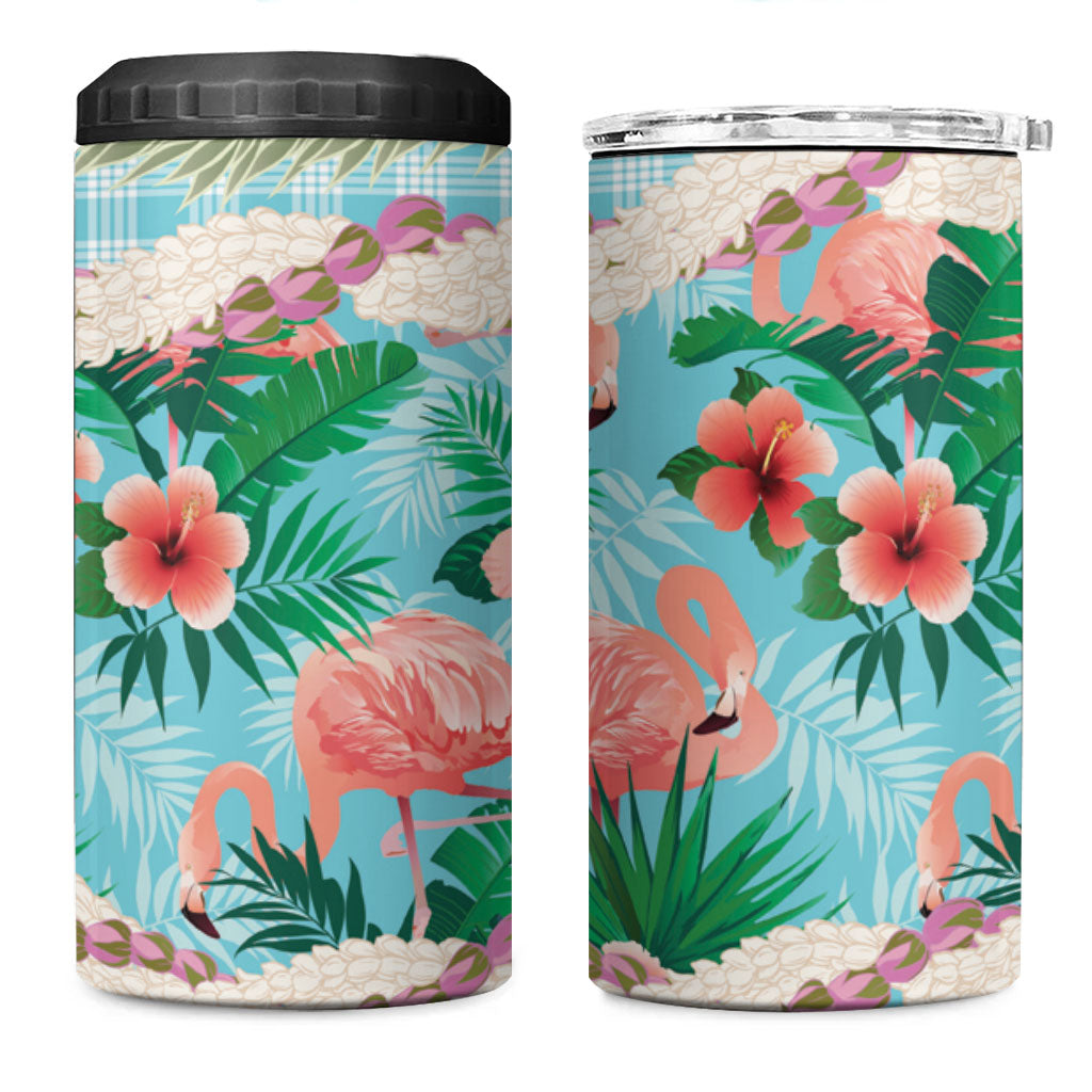 Flamingo Hawaii Summer 4 in 1 Can Cooler Tumbler Hawaiian Lei Pakala Motifs Tropical Style LT14 One Size: 16 oz Cyan - Polynesian Pride