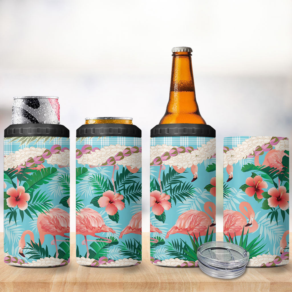 Flamingo Hawaii Summer 4 in 1 Can Cooler Tumbler Hawaiian Lei Pakala Motifs Tropical Style LT14 - Polynesian Pride