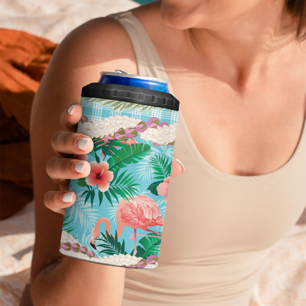 Flamingo Hawaii Summer 4 in 1 Can Cooler Tumbler Hawaiian Lei Pakala Motifs Tropical Style LT14 - Polynesian Pride