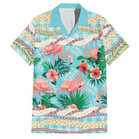 Flamingo Hawaii Summer Family Matching Off Shoulder Maxi Dress and Hawaiian Shirt Hawaiian Lei Pakala Motifs Tropical Style LT14 Dad's Shirt - Short Sleeve Cyan - Polynesian Pride