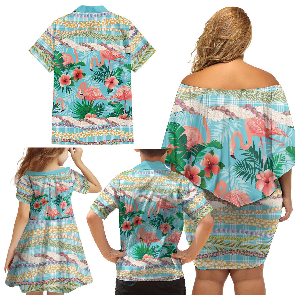 Flamingo Hawaii Summer Family Matching Off Shoulder Short Dress and Hawaiian Shirt Hawaiian Lei Pakala Motifs Tropical Style LT14 - Polynesian Pride