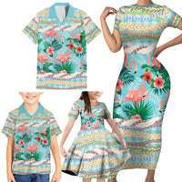 Flamingo Hawaii Summer Family Matching Short Sleeve Bodycon Dress and Hawaiian Shirt Hawaiian Lei Pakala Motifs Tropical Style LT14 - Polynesian Pride