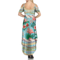 Flamingo Hawaii Summer Family Matching Summer Maxi Dress and Hawaiian Shirt Hawaiian Lei Pakala Motifs Tropical Style LT14 - Polynesian Pride