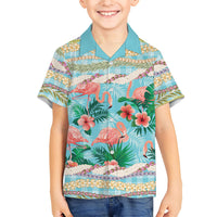 Flamingo Hawaii Summer Family Matching Tank Maxi Dress and Hawaiian Shirt Hawaiian Lei Pakala Motifs Tropical Style LT14 Son's Shirt Cyan - Polynesian Pride