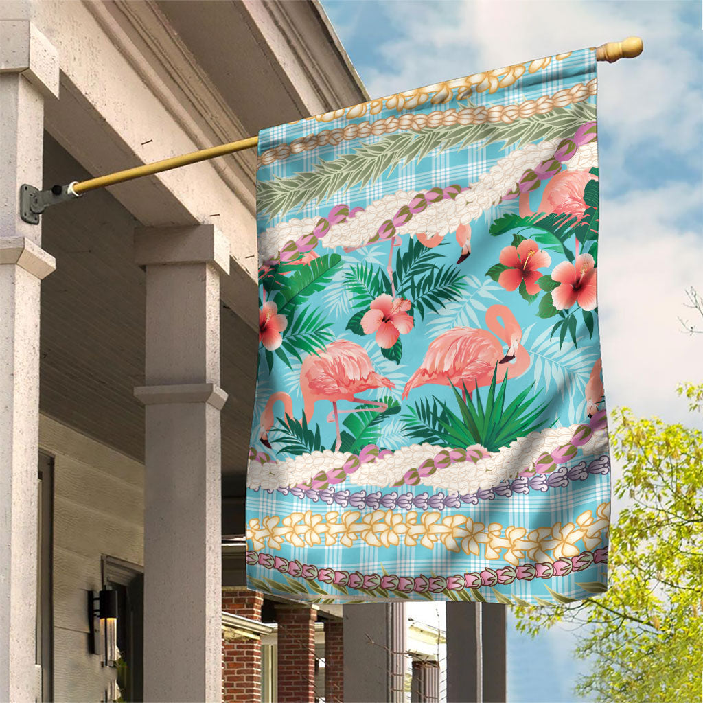 Flamingo Hawaii Summer Garden Flag Hawaiian Lei Pakala Motifs Tropical Style LT14 House Flag Cyan - Polynesian Pride