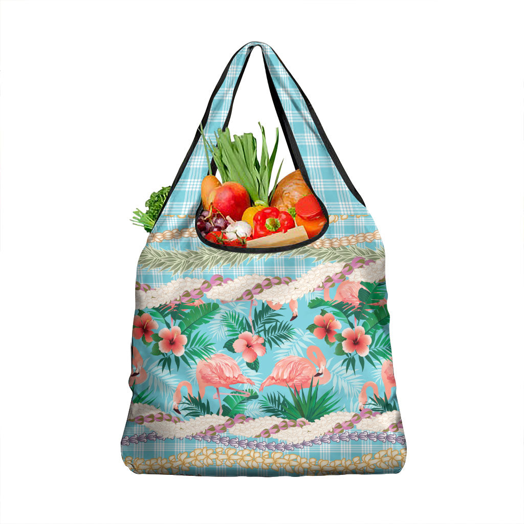 Flamingo Hawaii Summer Grocery Bag Hawaiian Lei Pakala Motifs Tropical Style LT14 1-pack One Size Cyan - Polynesian Pride