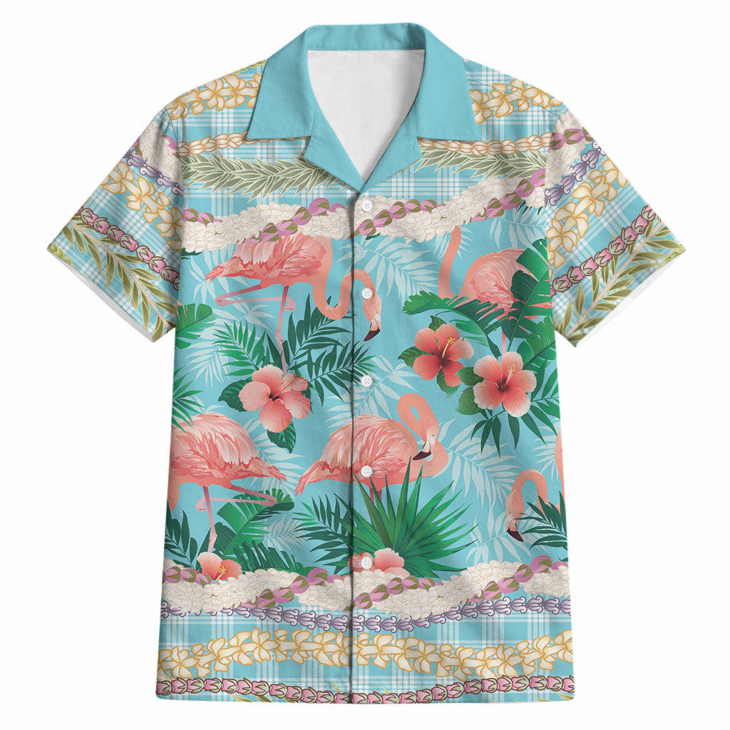 Flamingo Hawaii Summer Hawaiian Shirt Hawaiian Lei Pakala Motifs Tropical Style LT14 Cyan - Polynesian Pride