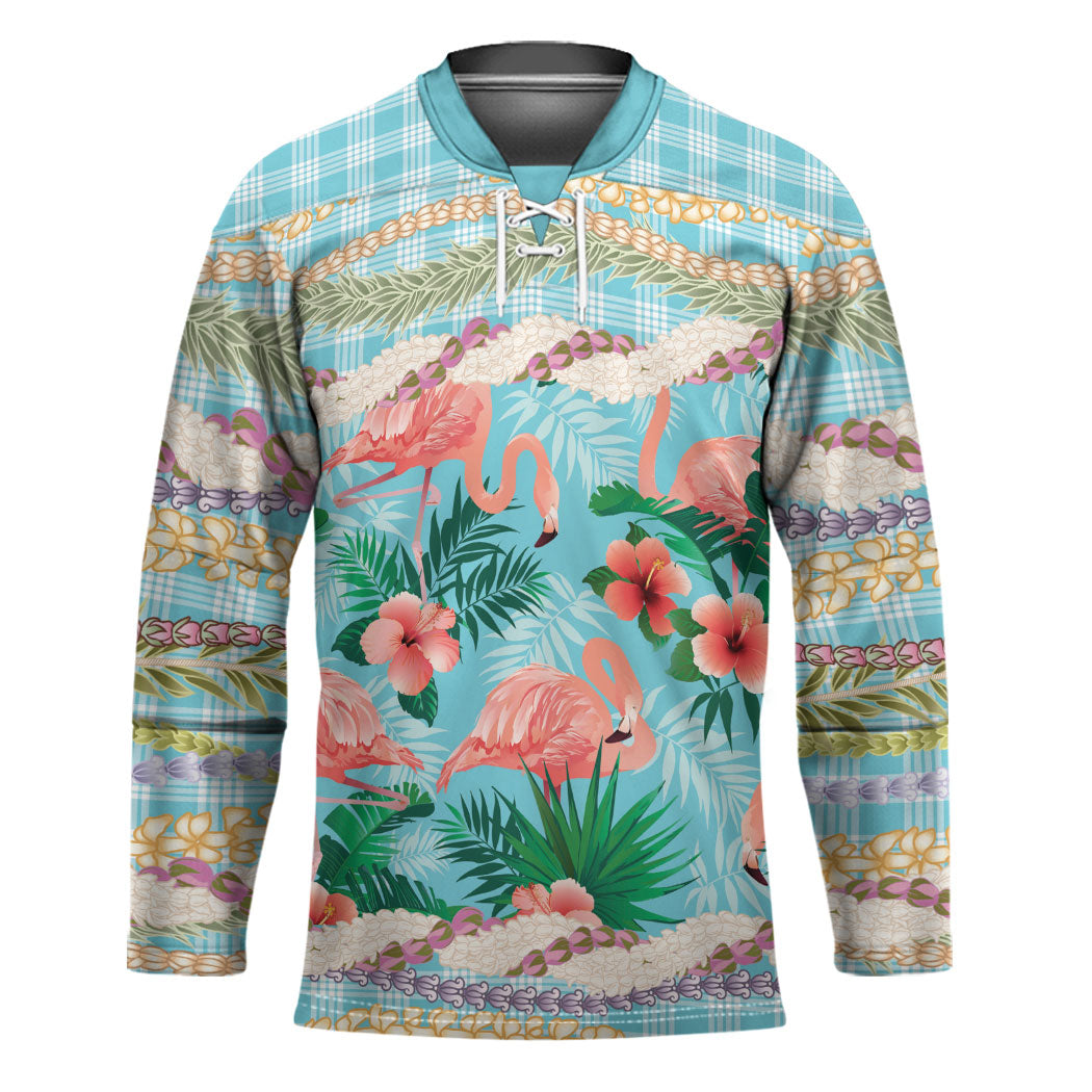Flamingo Hawaii Summer Hockey Jersey Hawaiian Lei Pakala Motifs Tropical Style LT14 Unisex Cyan - Polynesian Pride