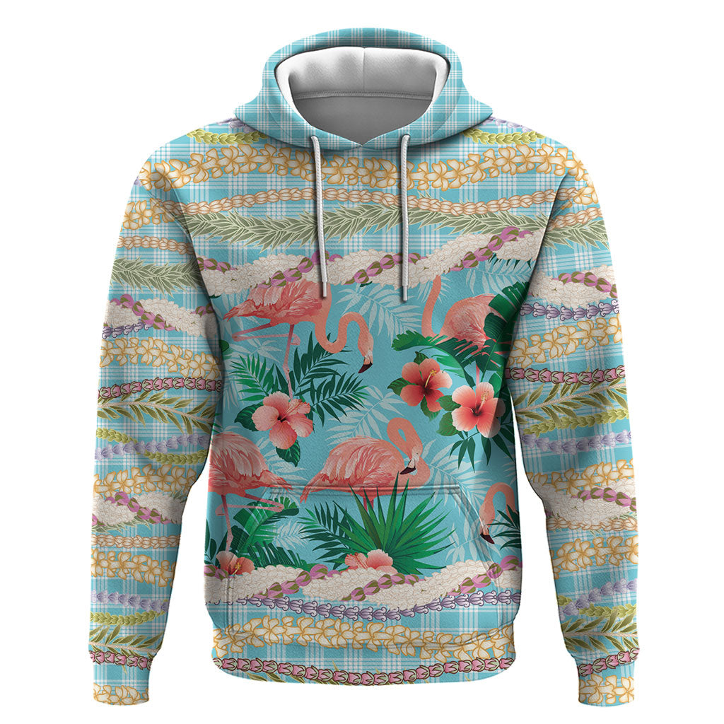 Flamingo Hawaii Summer Hoodie Hawaiian Lei Pakala Motifs Tropical Style LT14 Pullover Hoodie Cyan - Polynesian Pride